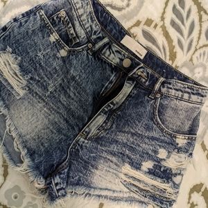 Distressed jean shorts